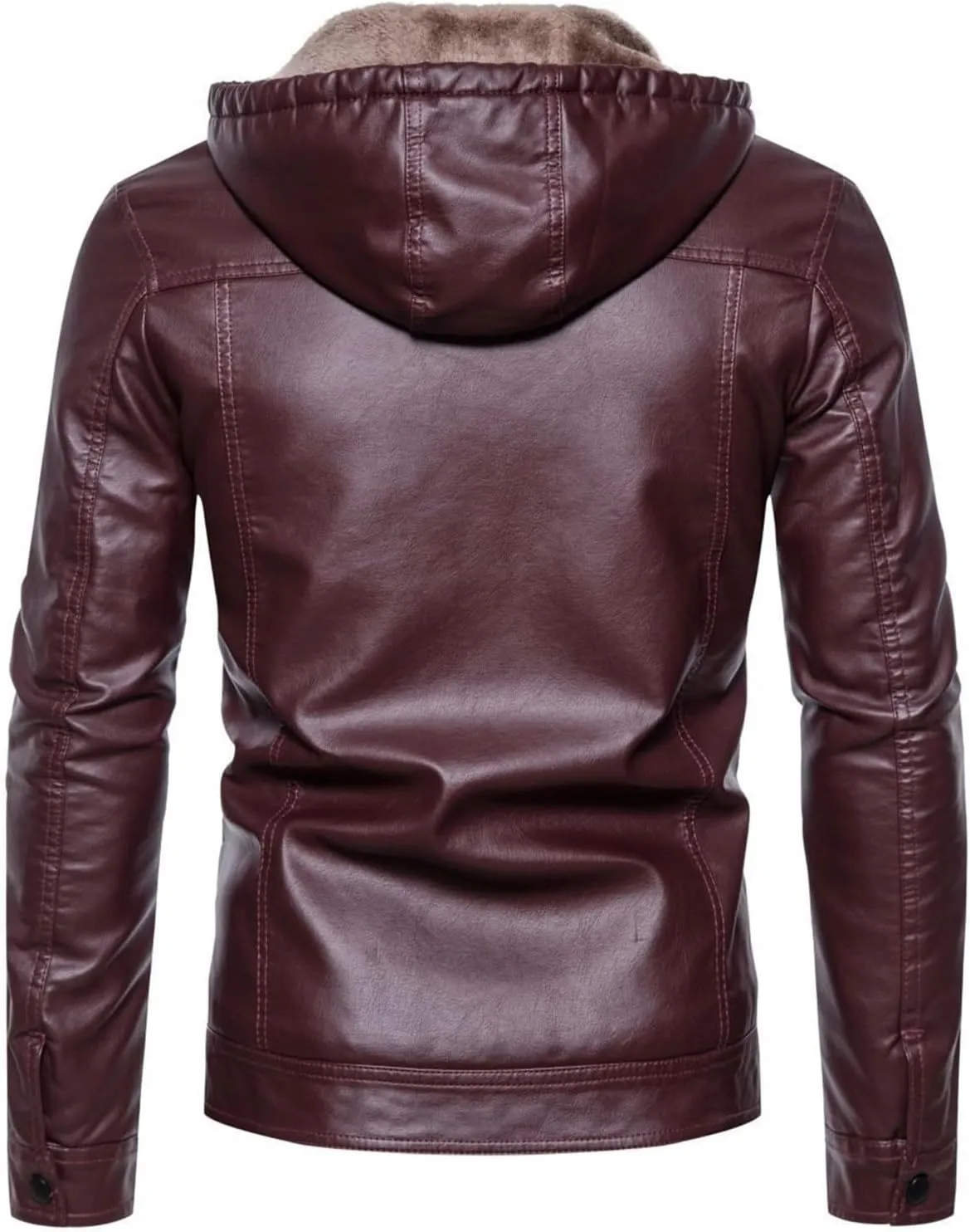 Pu Leather Jacket for Mens Fleece Sherpa Lined Heavyweight Vintage Stand Collar Zip Up Motorcycle Jacket Bomber Jacket