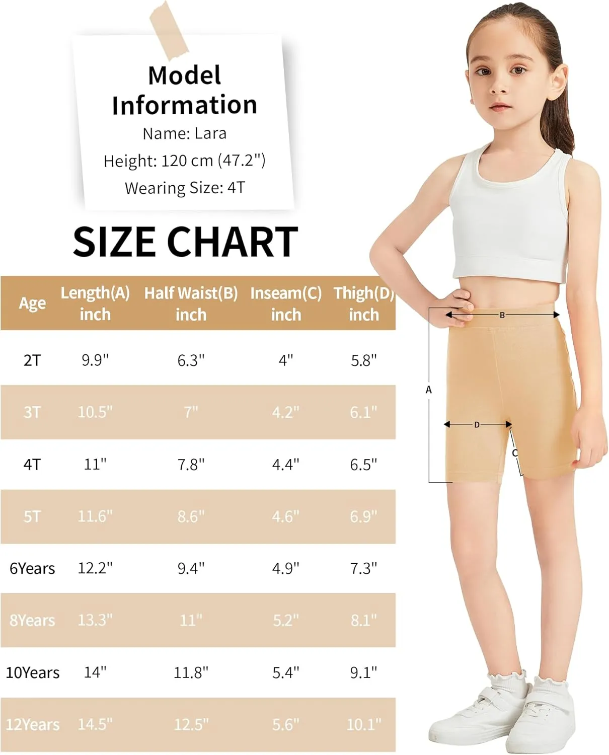 QBK 2T to 12 Years Girls Shorts Cotton Basic Solid Soft, High Rise Dance Gym Casual, Toddler Big Little Kid