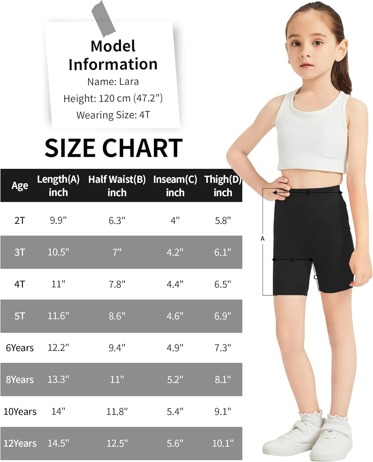 QBK 2T to 12 Years Girls Shorts Cotton Basic Solid Soft, High Rise Dance Gym Casual, Toddler Big Little Kid