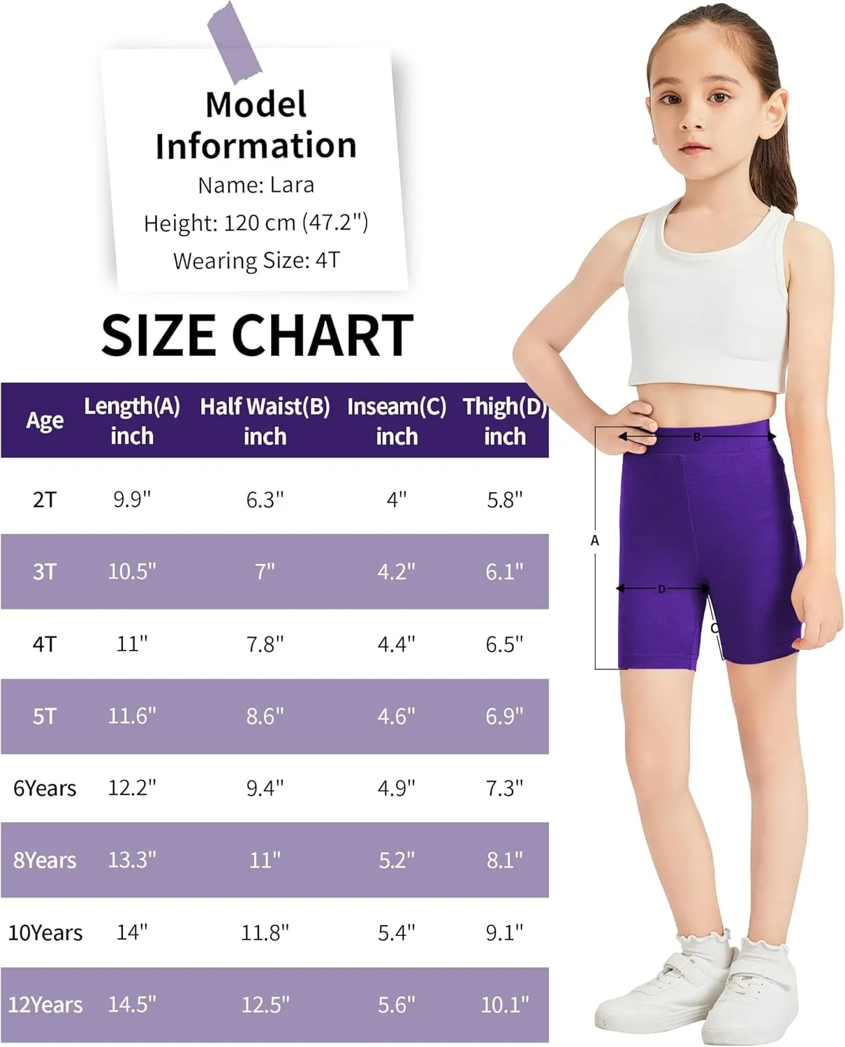 QBK 2T to 12 Years Girls Shorts Cotton Basic Solid Soft, High Rise Dance Gym Casual, Toddler Big Little Kid