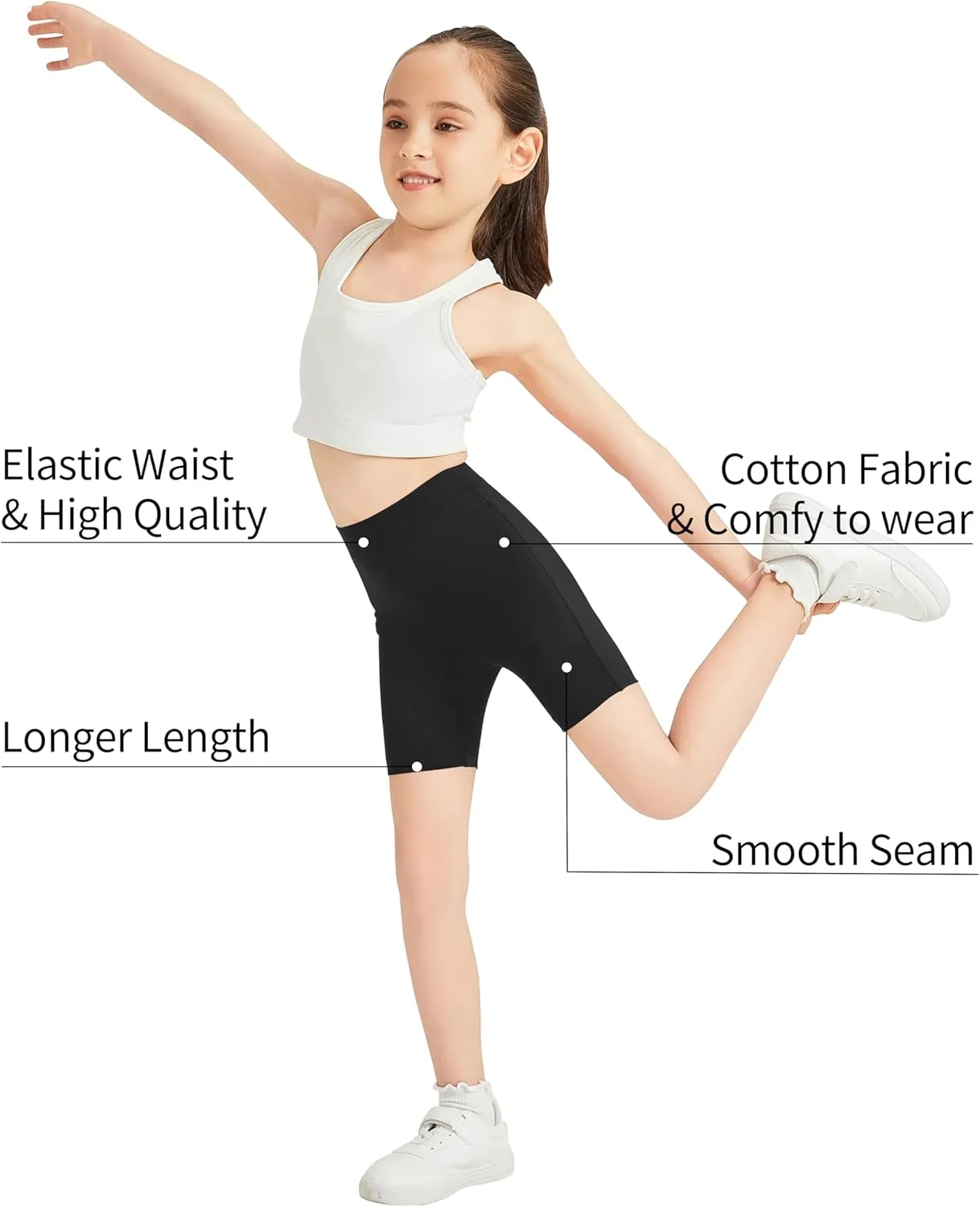 QBK 2T to 12 Years Girls Shorts Cotton Basic Solid Soft, High Rise Dance Gym Casual, Toddler Big Little Kid