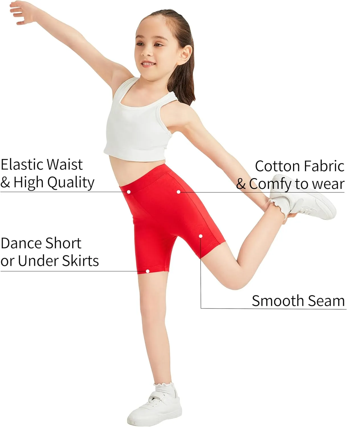QBK 2T to 12 Years Girls Shorts Cotton Basic Solid Soft, High Rise Dance Gym Casual, Toddler Big Little Kid