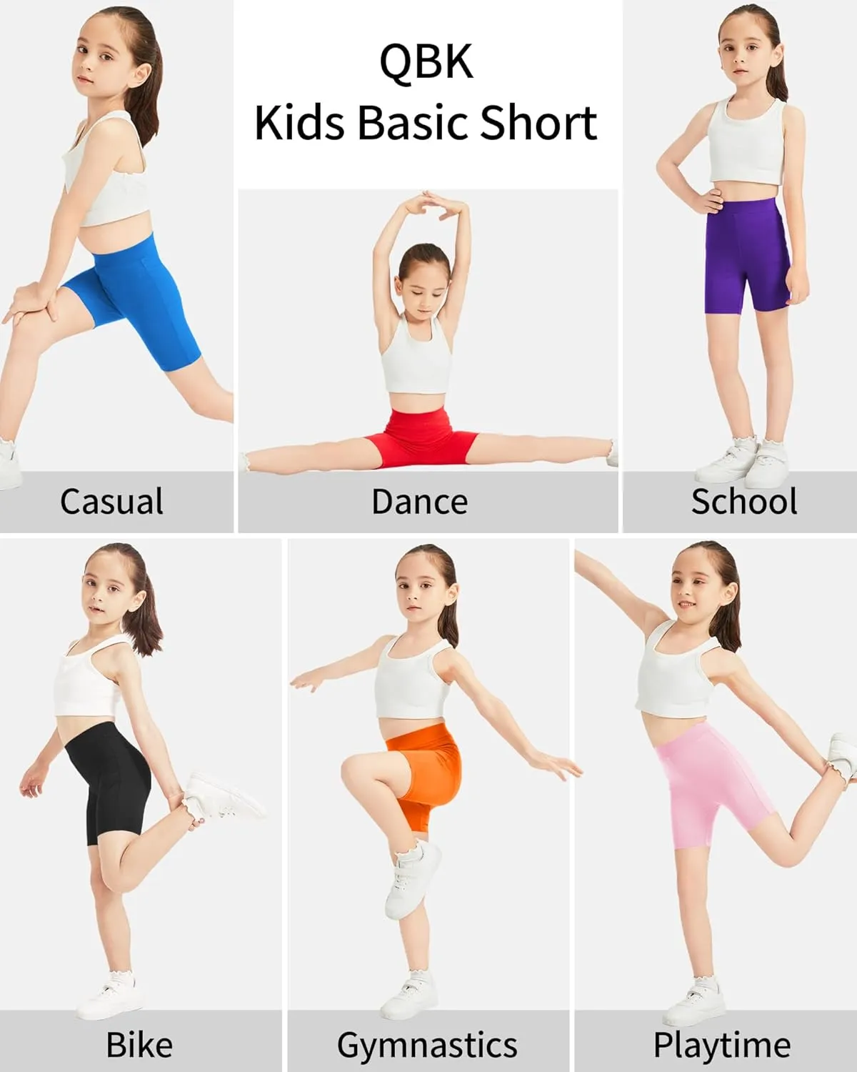 QBK 2T to 12 Years Girls Shorts Cotton Basic Solid Soft, High Rise Dance Gym Casual, Toddler Big Little Kid