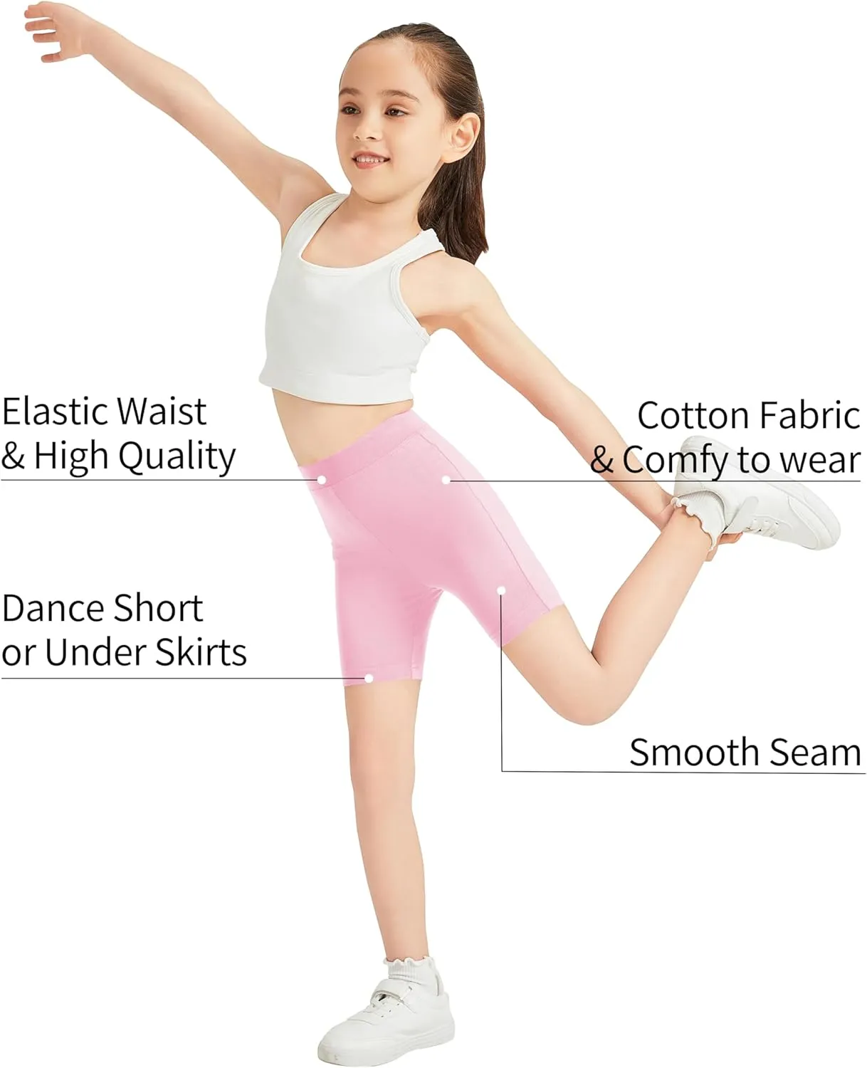 QBK 2T to 12 Years Girls Shorts Cotton Basic Solid Soft, High Rise Dance Gym Casual, Toddler Big Little Kid