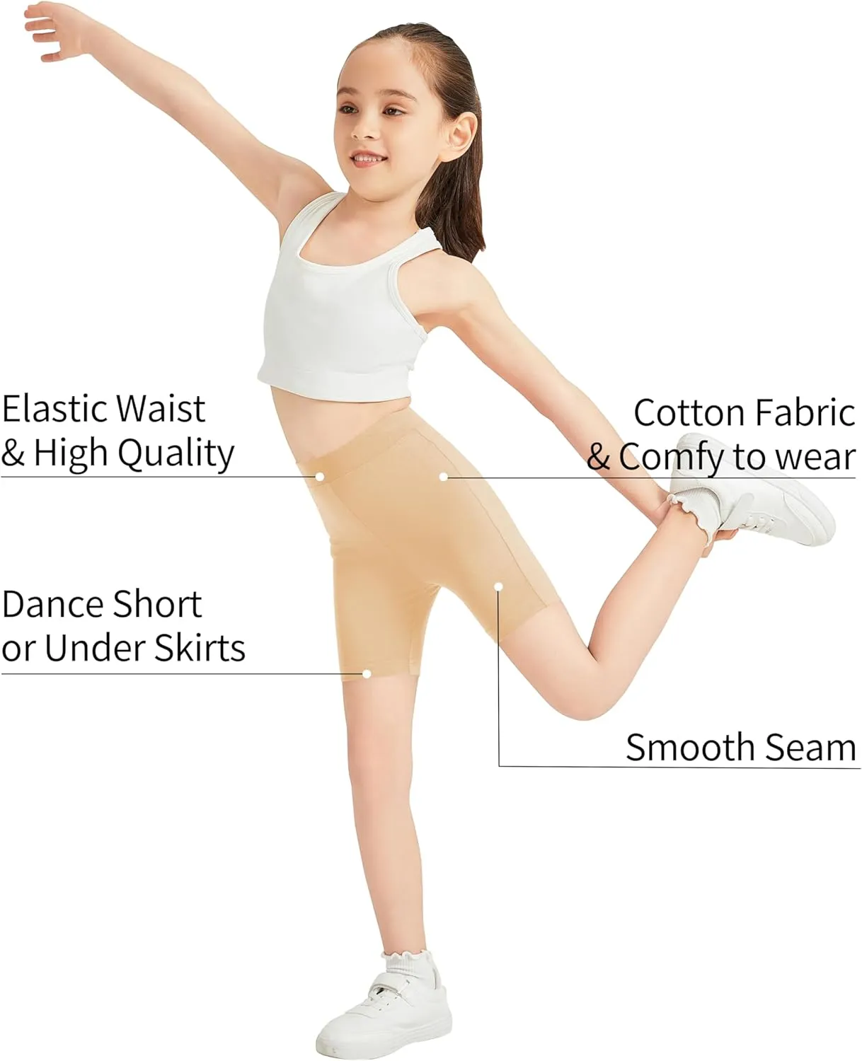 QBK 2T to 12 Years Girls Shorts Cotton Basic Solid Soft, High Rise Dance Gym Casual, Toddler Big Little Kid