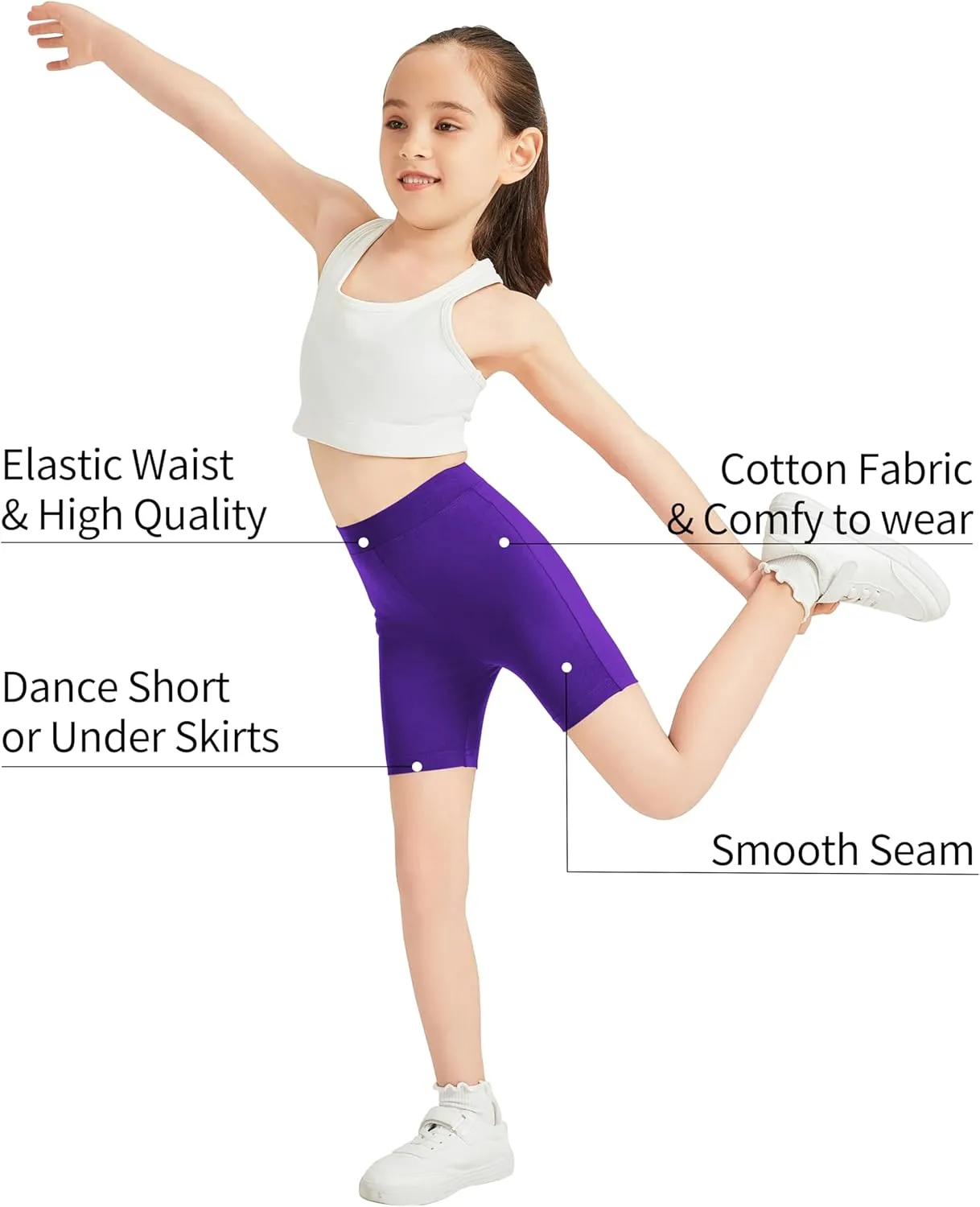 QBK 2T to 12 Years Girls Shorts Cotton Basic Solid Soft, High Rise Dance Gym Casual, Toddler Big Little Kid