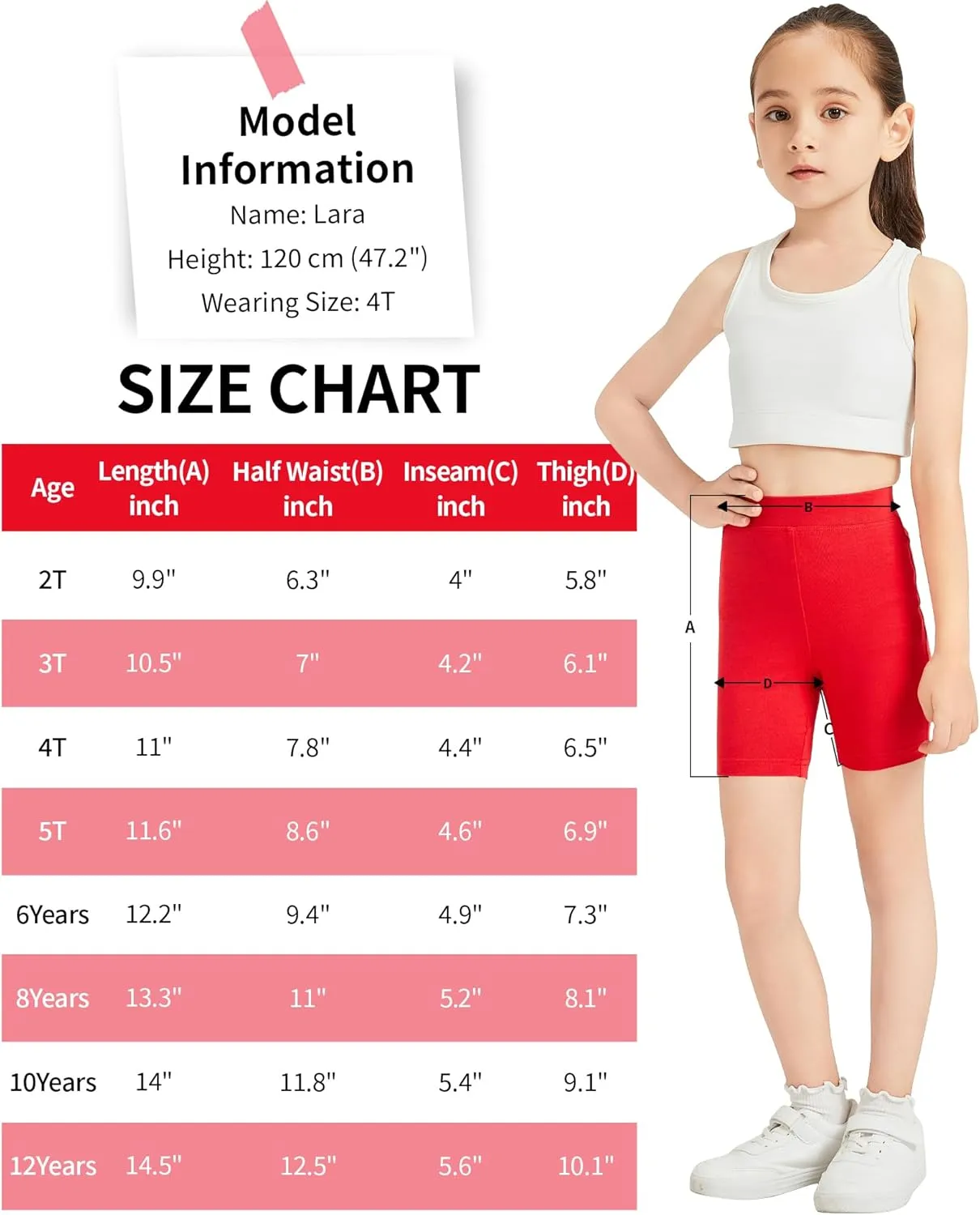 QBK 2T to 12 Years Girls Shorts Cotton Basic Solid Soft, High Rise Dance Gym Casual, Toddler Big Little Kid