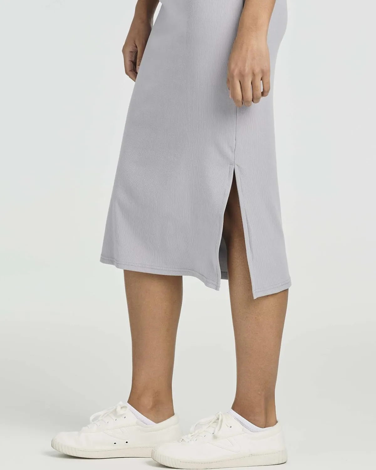 Real Essentials 3 Pack: Women's Ribbed Knit Sleeveless Crew Neck Tank Casual Midi Shift Dress with Slit