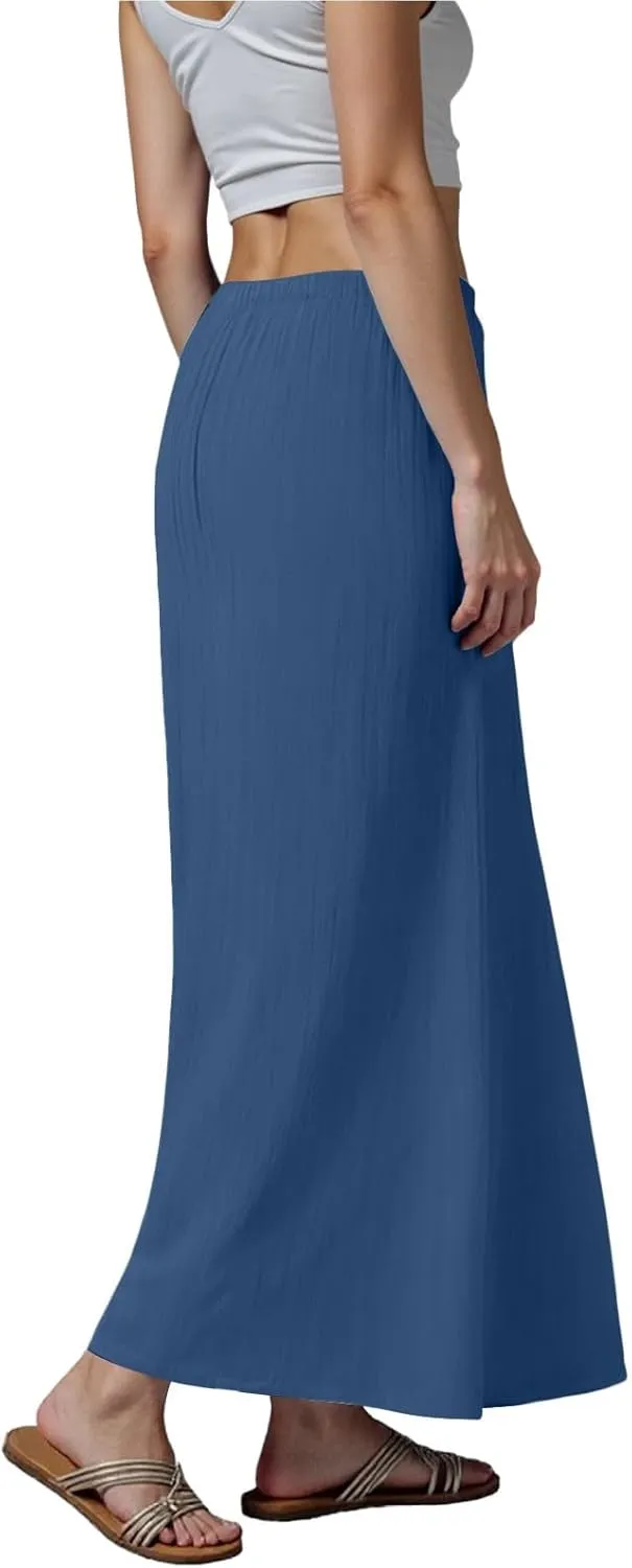 Rvidbe Maxi Skirts for Women 2025 Summer Comfy Drawstring Waist A Line Skirts Cute Vacation Boho Long Flowy Beach Skirts