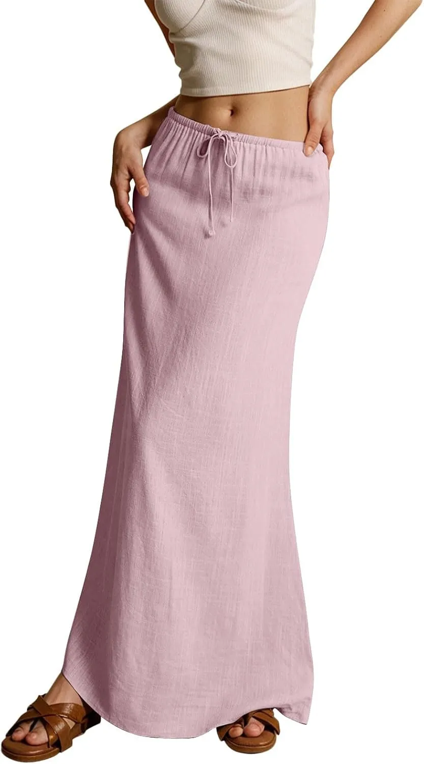 Rvidbe Maxi Skirts for Women 2025 Summer Comfy Drawstring Waist A Line Skirts Cute Vacation Boho Long Flowy Beach Skirts