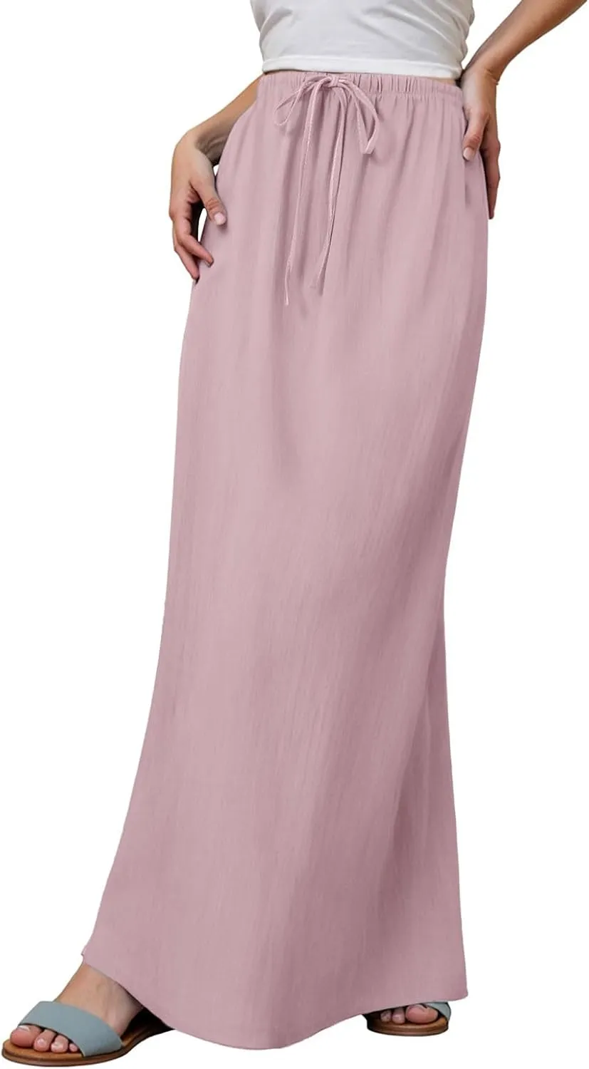 Rvidbe Maxi Skirts for Women 2025 Summer Comfy Drawstring Waist A Line Skirts Cute Vacation Boho Long Flowy Beach Skirts