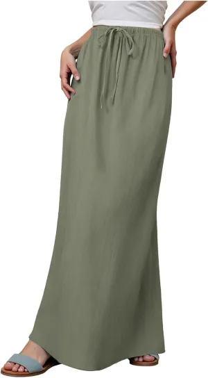 Rvidbe Maxi Skirts for Women 2025 Summer Comfy Drawstring Waist A Line Skirts Cute Vacation Boho Long Flowy Beach Skirts