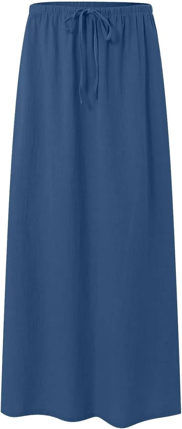 Rvidbe Maxi Skirts for Women 2025 Summer Comfy Drawstring Waist A Line Skirts Cute Vacation Boho Long Flowy Beach Skirts