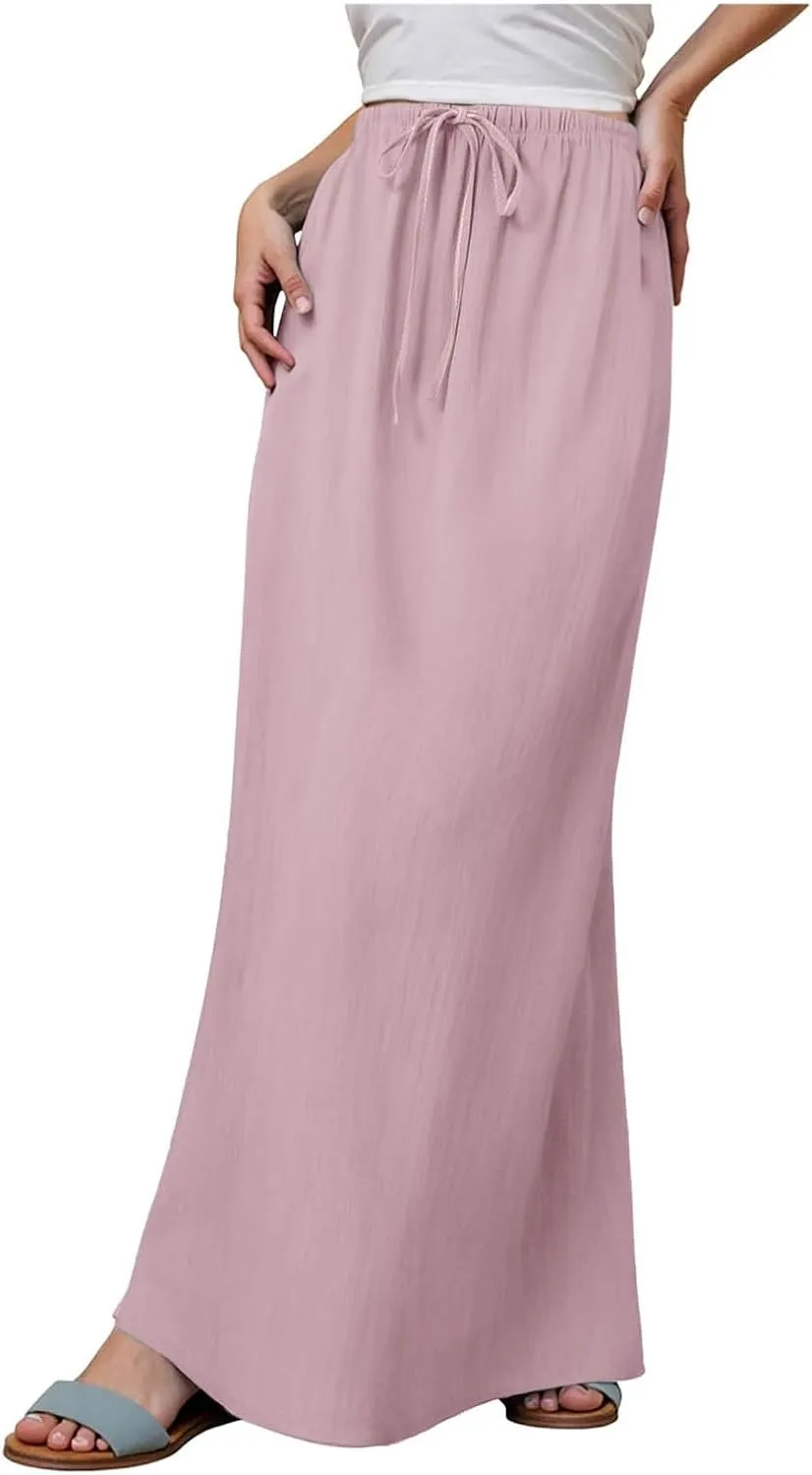 Rvidbe Maxi Skirts for Women 2025 Summer Comfy Drawstring Waist A Line Skirts Cute Vacation Boho Long Flowy Beach Skirts