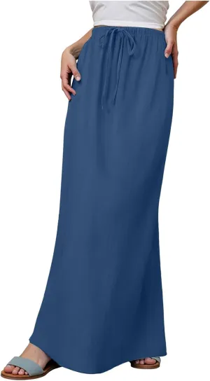 Rvidbe Maxi Skirts for Women 2025 Summer Comfy Drawstring Waist A Line Skirts Cute Vacation Boho Long Flowy Beach Skirts