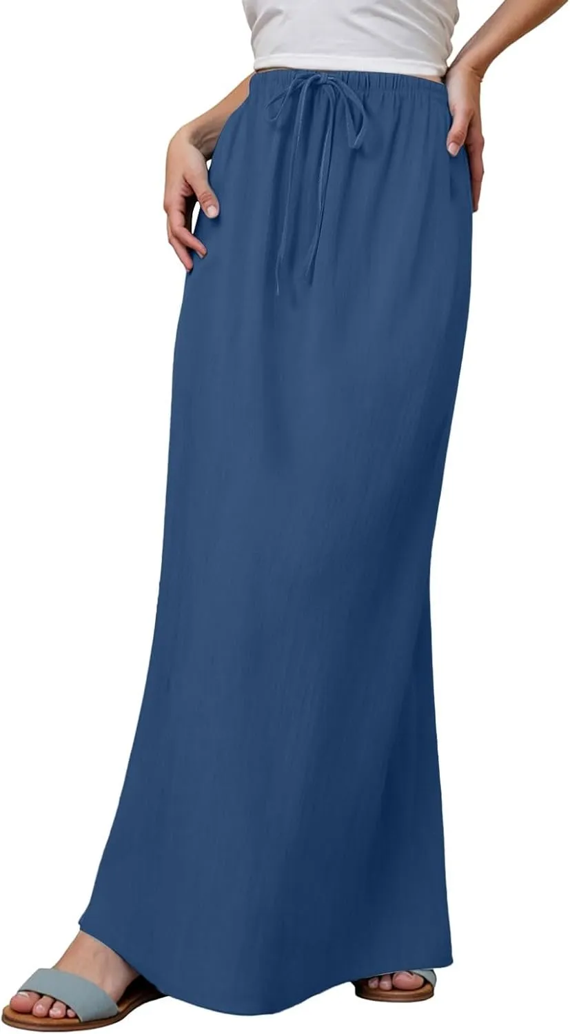 Rvidbe Maxi Skirts for Women 2025 Summer Comfy Drawstring Waist A Line Skirts Cute Vacation Boho Long Flowy Beach Skirts