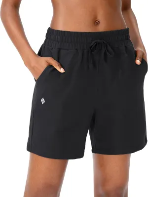 SANTINY Women's Cotton Shorts 5'' Lounge Yoga Shorts Jersey Sweat Bermuda Shorts for Women Walking Athletic with Pockets