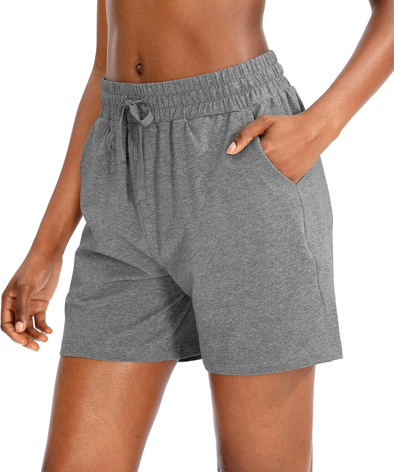 SANTINY Women's Cotton Shorts 5'' Lounge Yoga Shorts Jersey Sweat Bermuda Shorts for Women Walking Athletic with Pockets
