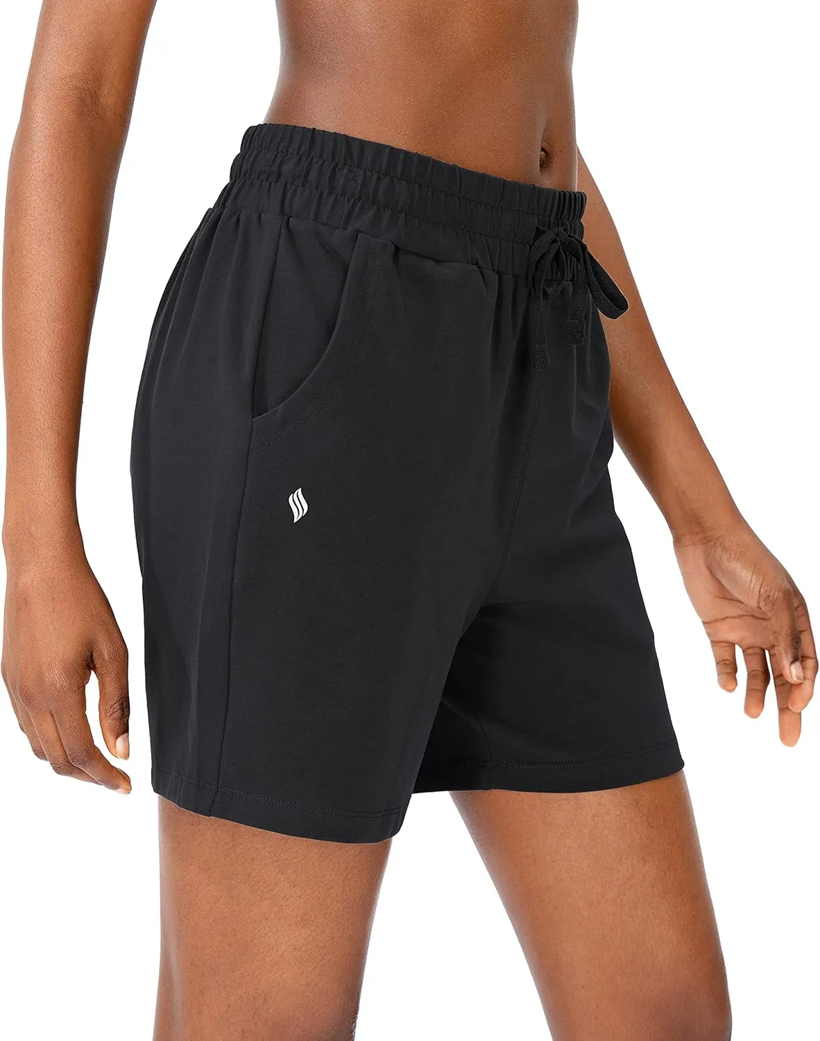 SANTINY Women's Cotton Shorts 5'' Lounge Yoga Shorts Jersey Sweat Bermuda Shorts for Women Walking Athletic with Pockets