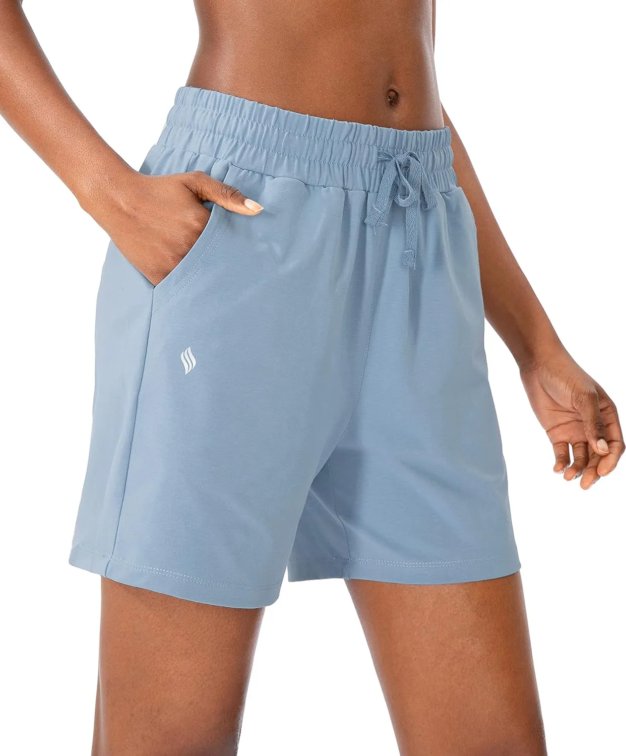 SANTINY Women's Cotton Shorts 5'' Lounge Yoga Shorts Jersey Sweat Bermuda Shorts for Women Walking Athletic with Pockets
