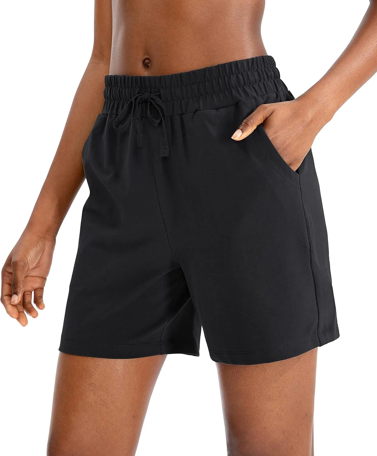 SANTINY Women's Cotton Shorts 5'' Lounge Yoga Shorts Jersey Sweat Bermuda Shorts for Women Walking Athletic with Pockets