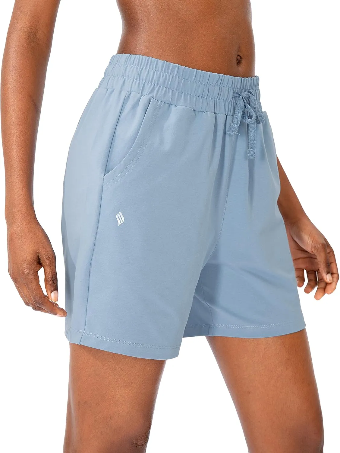 SANTINY Women's Cotton Shorts 5'' Lounge Yoga Shorts Jersey Sweat Bermuda Shorts for Women Walking Athletic with Pockets