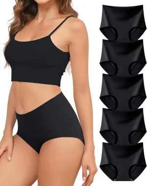 Seamless High Waisted Underwear For Women No Show Panties Full Coverage Soft Briefs 5 Pack S-XXL