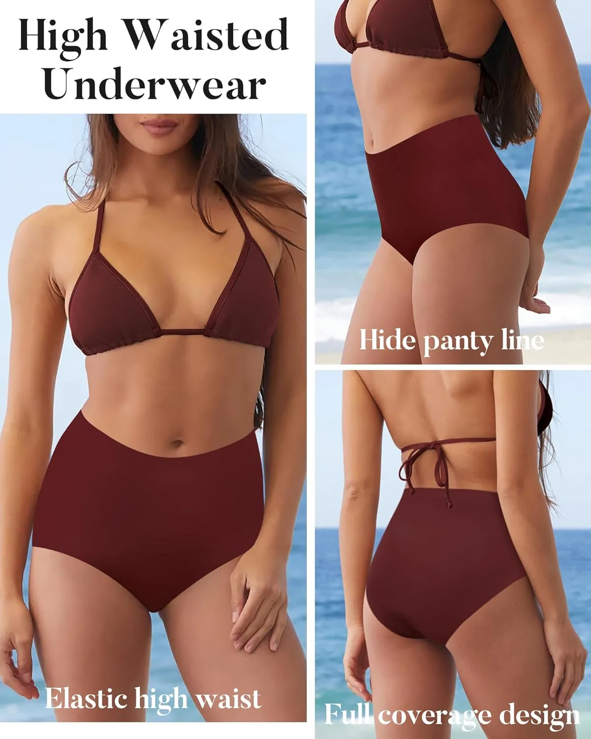 Seamless High Waisted Underwear For Women No Show Panties Full Coverage Soft Briefs 5 Pack S-XXL