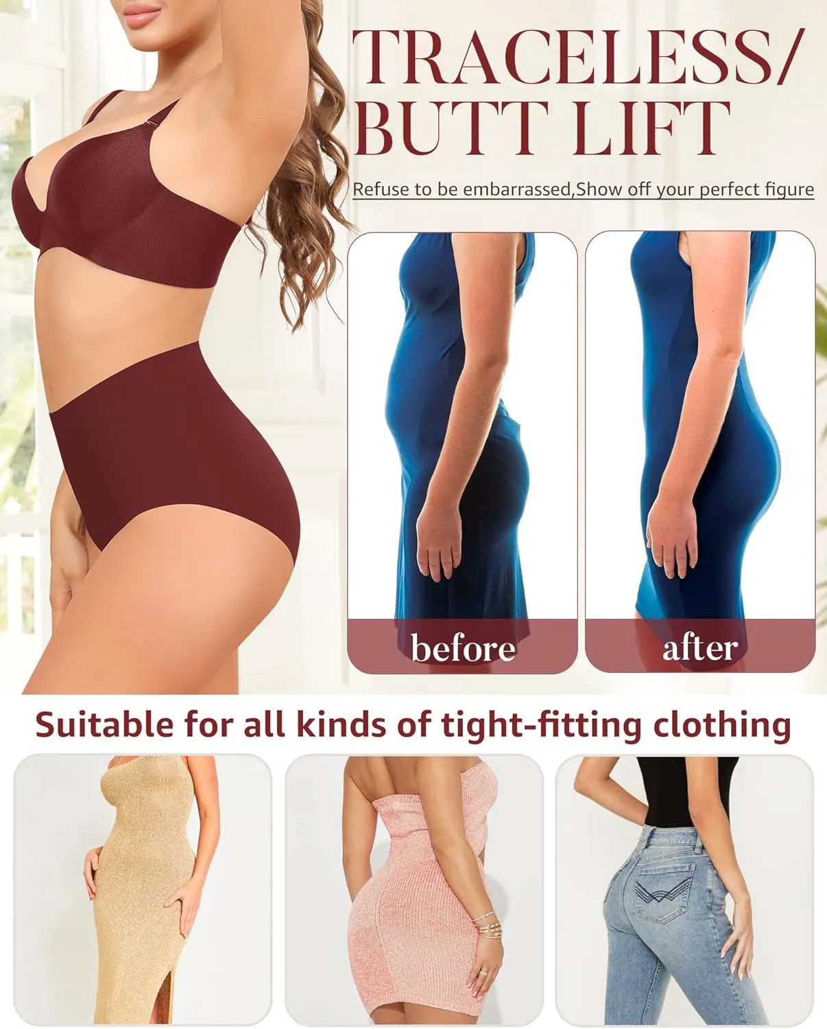 Seamless High Waisted Underwear For Women No Show Panties Full Coverage Soft Briefs 5 Pack S-XXL