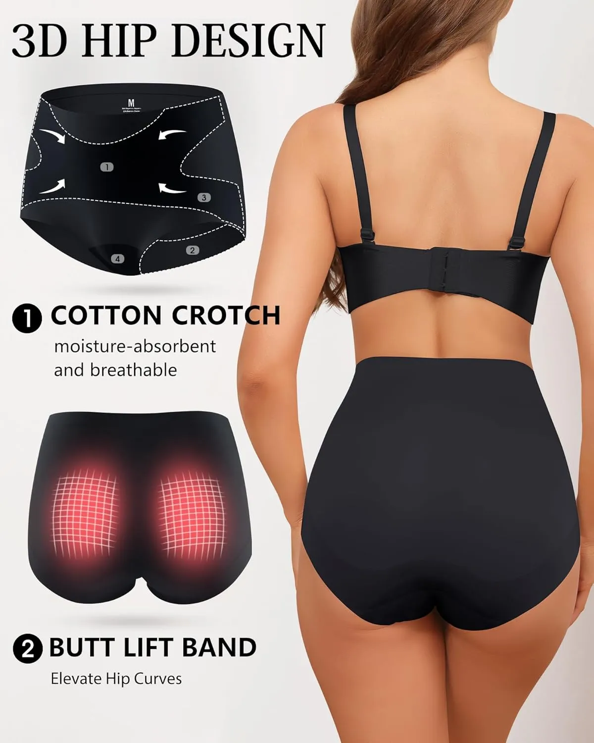 Seamless High Waisted Underwear For Women No Show Panties Full Coverage Soft Briefs 5 Pack S-XXL