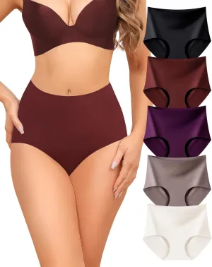 Seamless High Waisted Underwear For Women No Show Panties Full Coverage Soft Briefs 5 Pack S-XXL