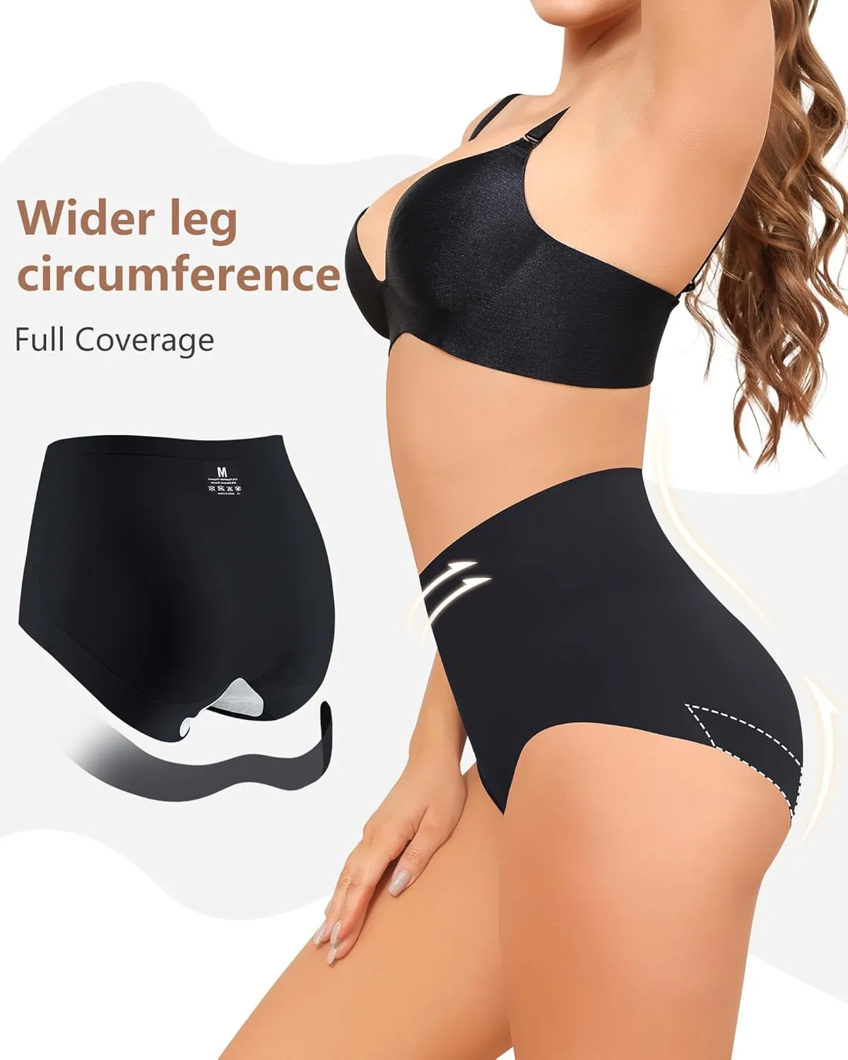 Seamless High Waisted Underwear For Women No Show Panties Full Coverage Soft Briefs 5 Pack S-XXL