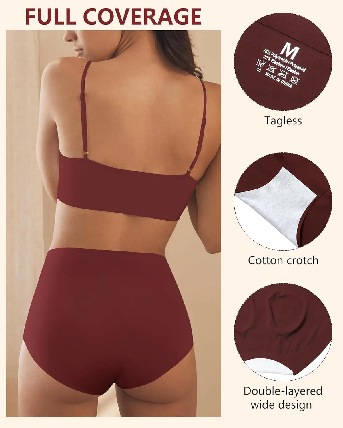 Seamless High Waisted Underwear For Women No Show Panties Full Coverage Soft Briefs 5 Pack S-XXL