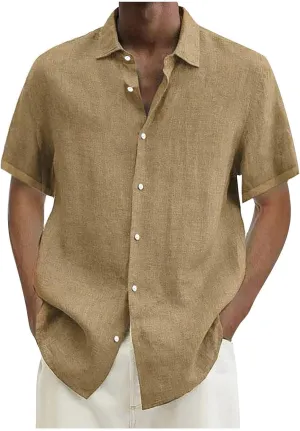 Shirts for Men Men's Linen Shirts Short Sleeve Casual Shirts Button Down Shirt for Men Beach Summer Shirts