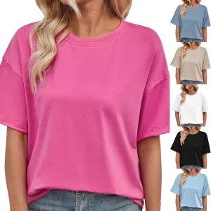Short Sleeve Shirts for Women Loose Fit Cotton Casual Tops Oversized Reverse Seam Y2k Shirts Cozy Crewneck Basic Tees
