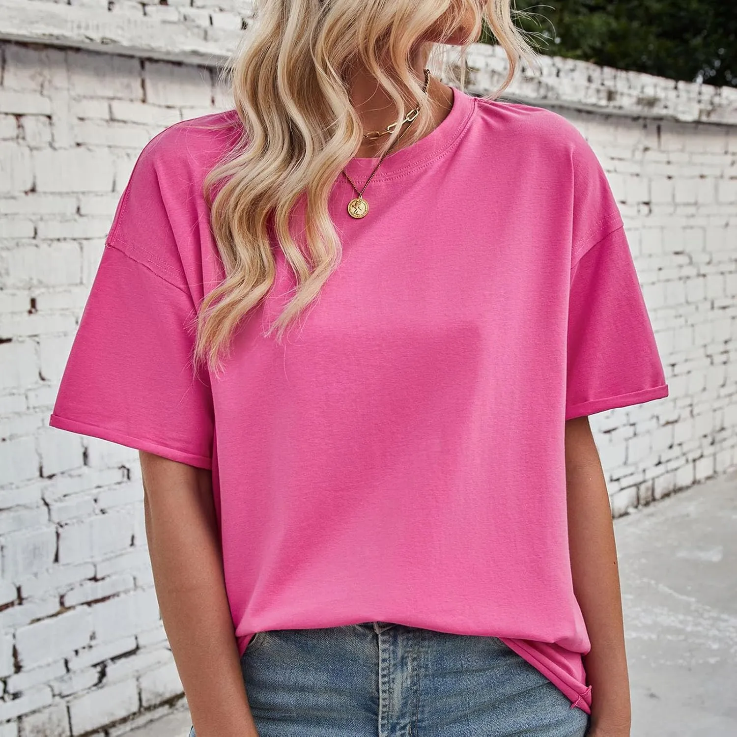 Short Sleeve Shirts for Women Loose Fit Cotton Casual Tops Oversized Reverse Seam Y2k Shirts Cozy Crewneck Basic Tees