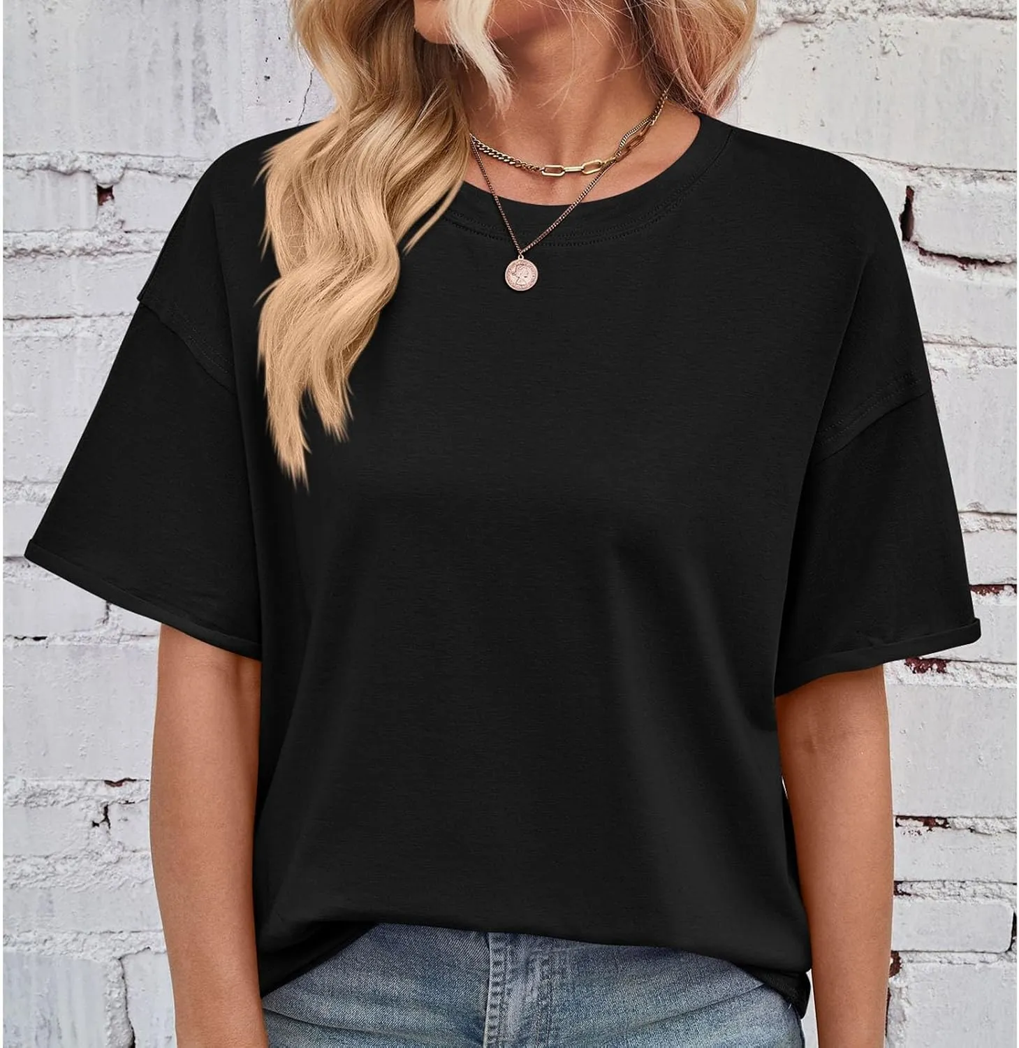 Short Sleeve Shirts for Women Loose Fit Cotton Casual Tops Oversized Reverse Seam Y2k Shirts Cozy Crewneck Basic Tees