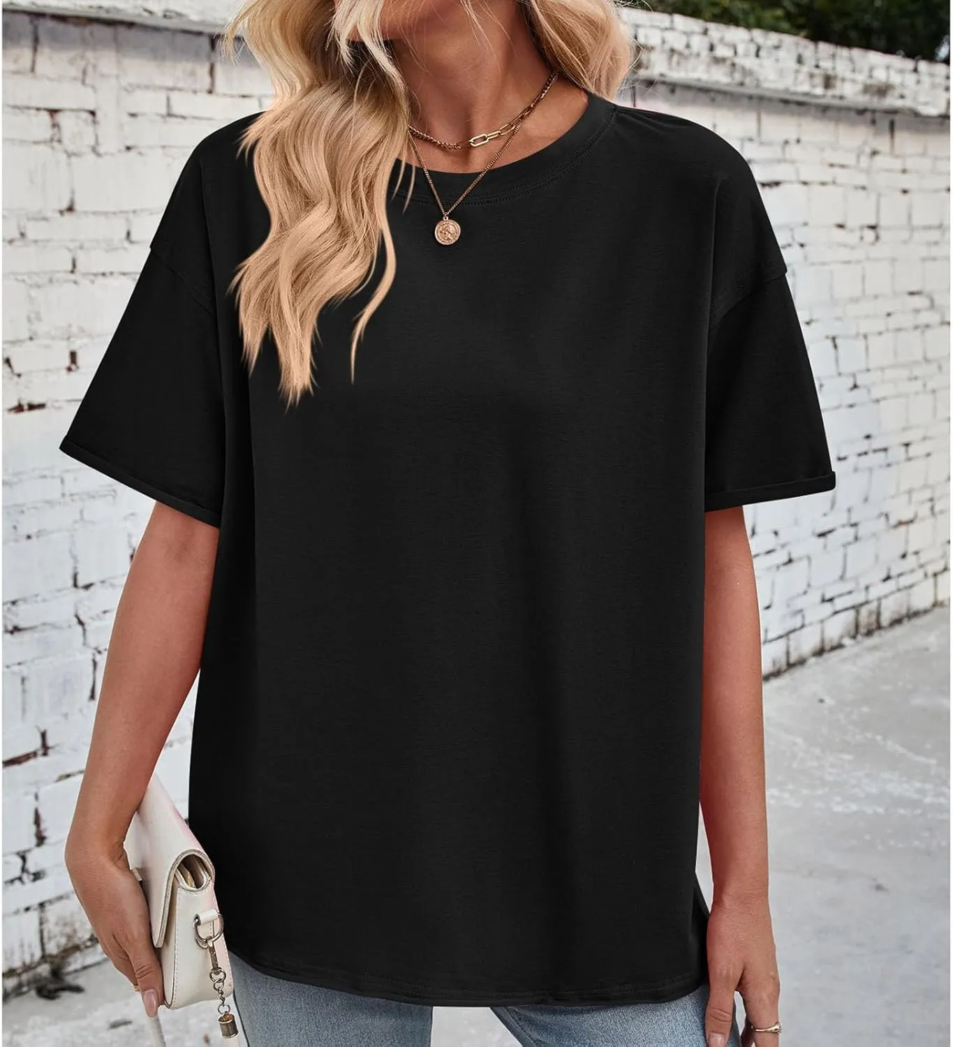Short Sleeve Shirts for Women Loose Fit Cotton Casual Tops Oversized Reverse Seam Y2k Shirts Cozy Crewneck Basic Tees