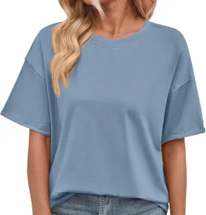Short Sleeve Shirts for Women Loose Fit Cotton Casual Tops Oversized Reverse Seam Y2k Shirts Cozy Crewneck Basic Tees