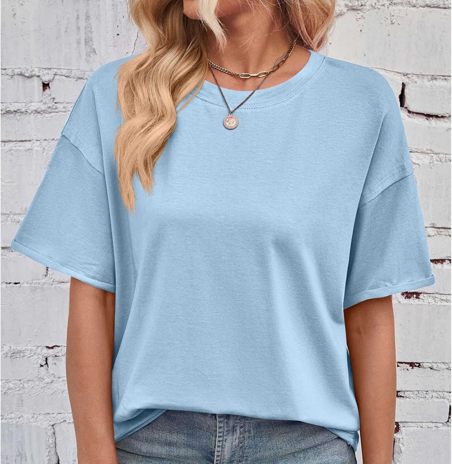 Short Sleeve Shirts for Women Loose Fit Cotton Casual Tops Oversized Reverse Seam Y2k Shirts Cozy Crewneck Basic Tees