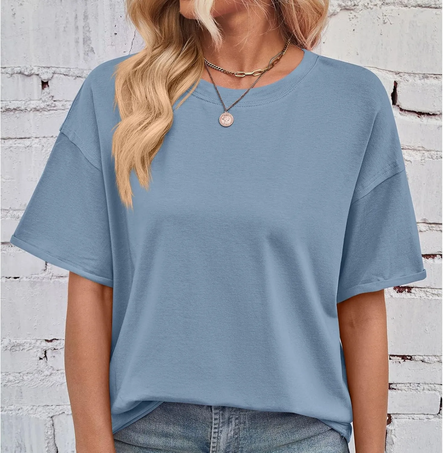 Short Sleeve Shirts for Women Loose Fit Cotton Casual Tops Oversized Reverse Seam Y2k Shirts Cozy Crewneck Basic Tees