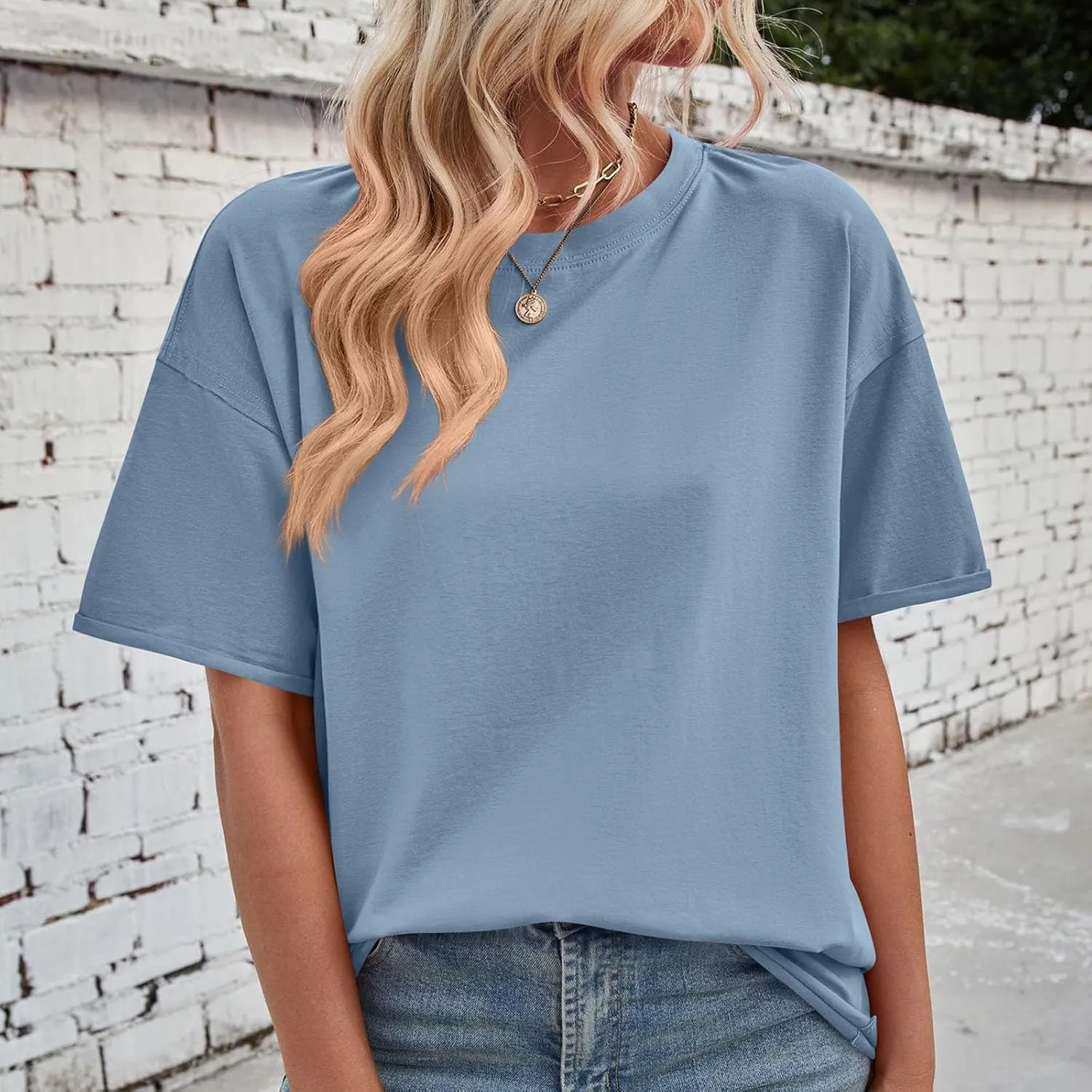 Short Sleeve Shirts for Women Loose Fit Cotton Casual Tops Oversized Reverse Seam Y2k Shirts Cozy Crewneck Basic Tees