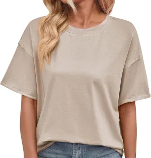 Short Sleeve Shirts for Women Loose Fit Cotton Casual Tops Oversized Reverse Seam Y2k Shirts Cozy Crewneck Basic Tees