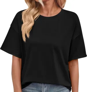 Short Sleeve Shirts for Women Loose Fit Cotton Casual Tops Oversized Reverse Seam Y2k Shirts Cozy Crewneck Basic Tees