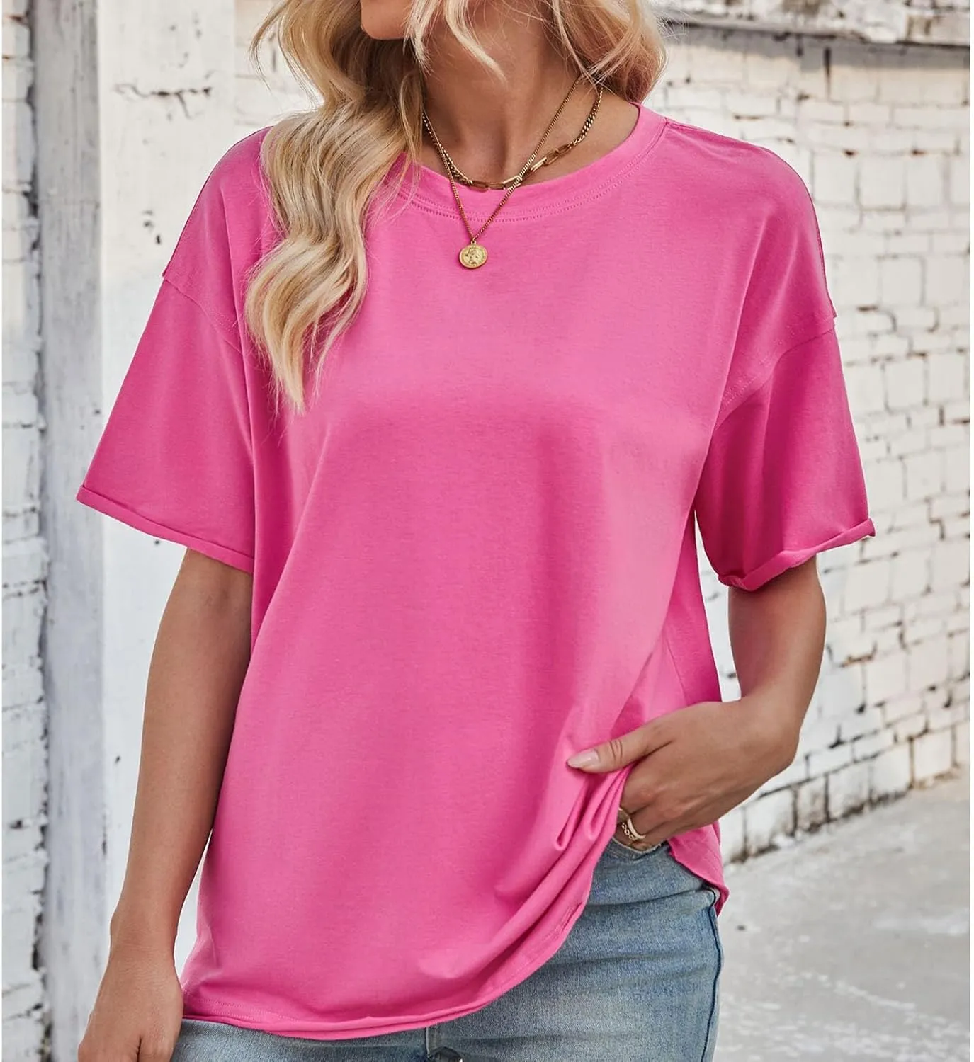 Short Sleeve Shirts for Women Loose Fit Cotton Casual Tops Oversized Reverse Seam Y2k Shirts Cozy Crewneck Basic Tees