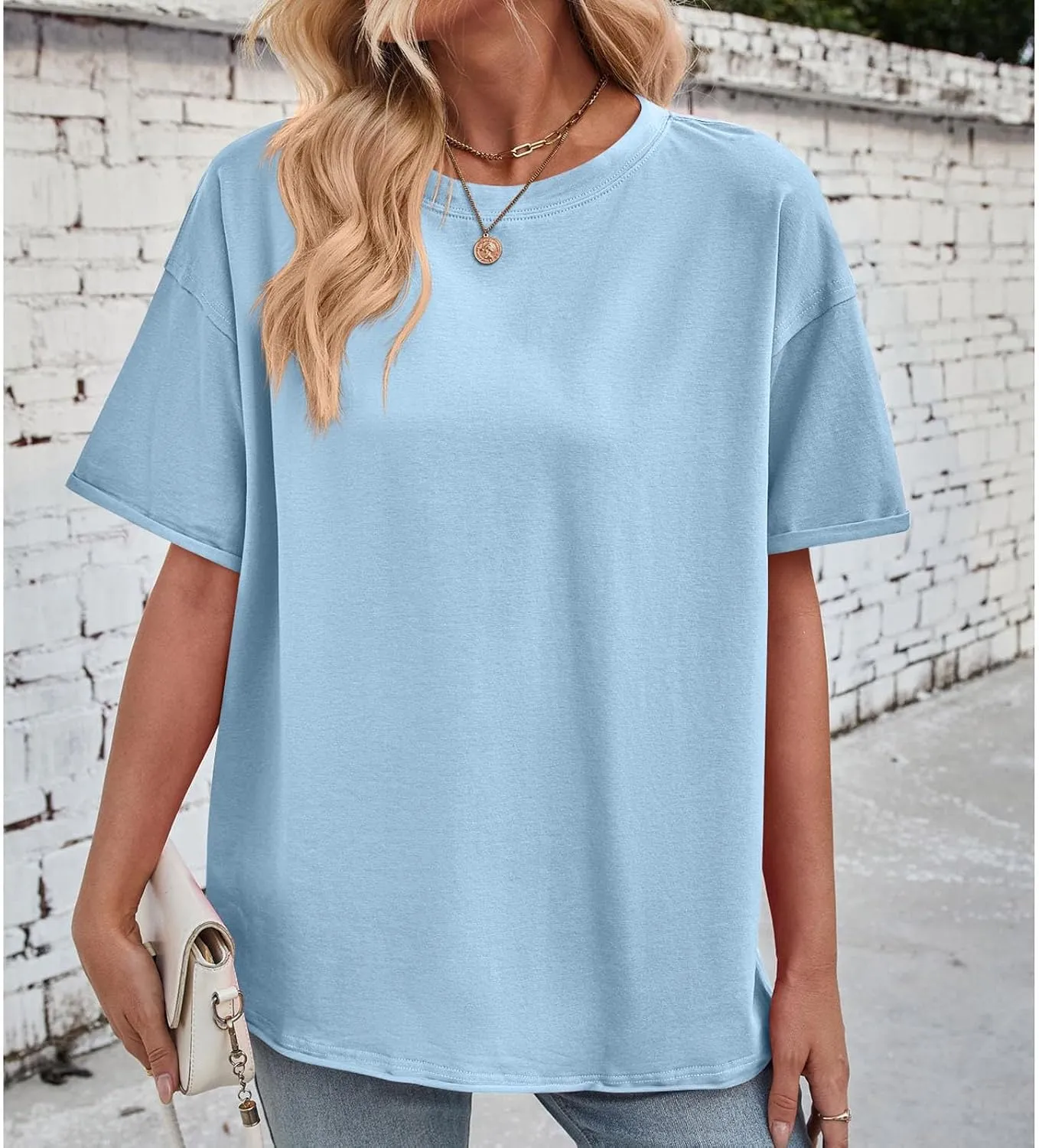 Short Sleeve Shirts for Women Loose Fit Cotton Casual Tops Oversized Reverse Seam Y2k Shirts Cozy Crewneck Basic Tees