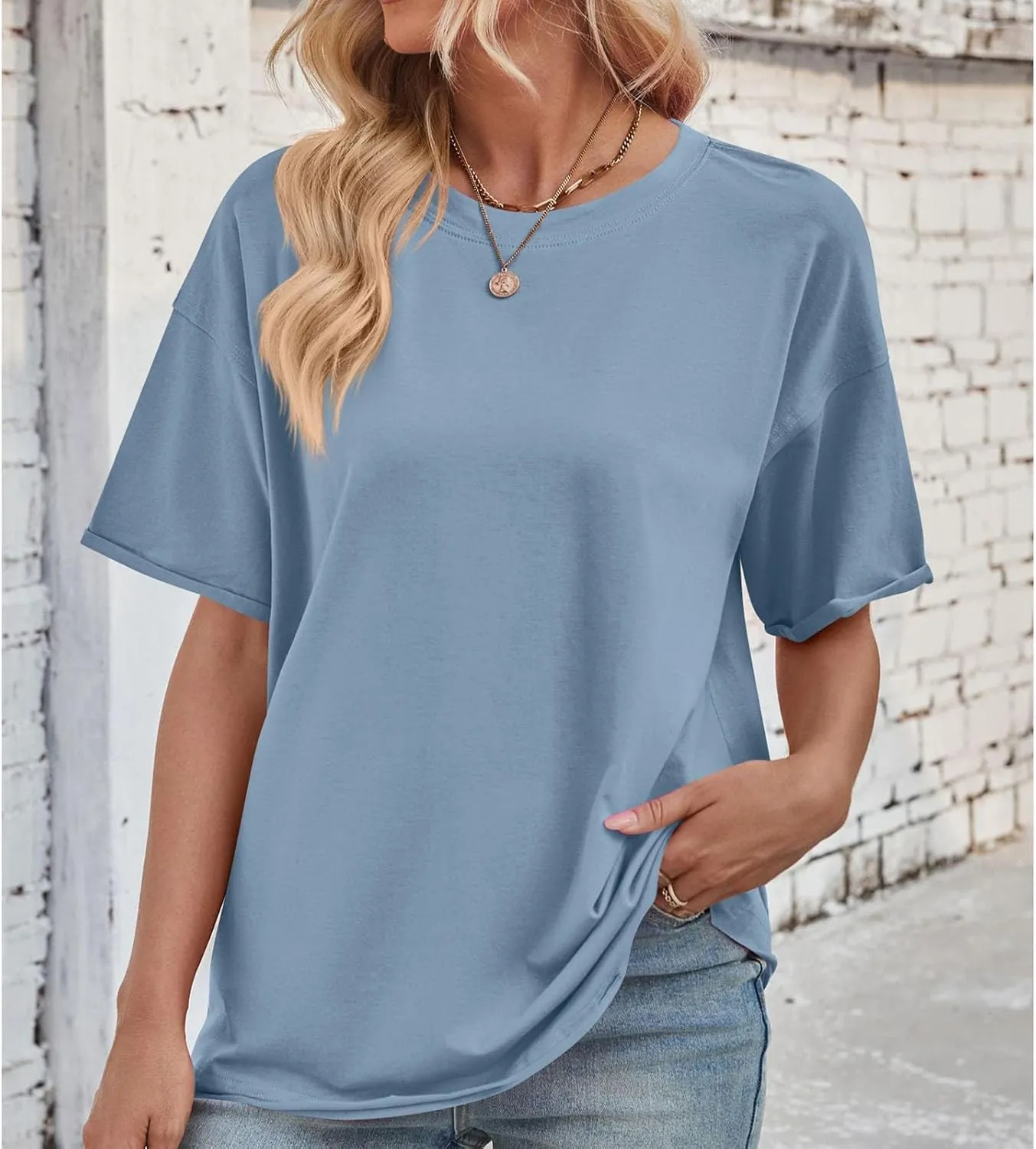 Short Sleeve Shirts for Women Loose Fit Cotton Casual Tops Oversized Reverse Seam Y2k Shirts Cozy Crewneck Basic Tees