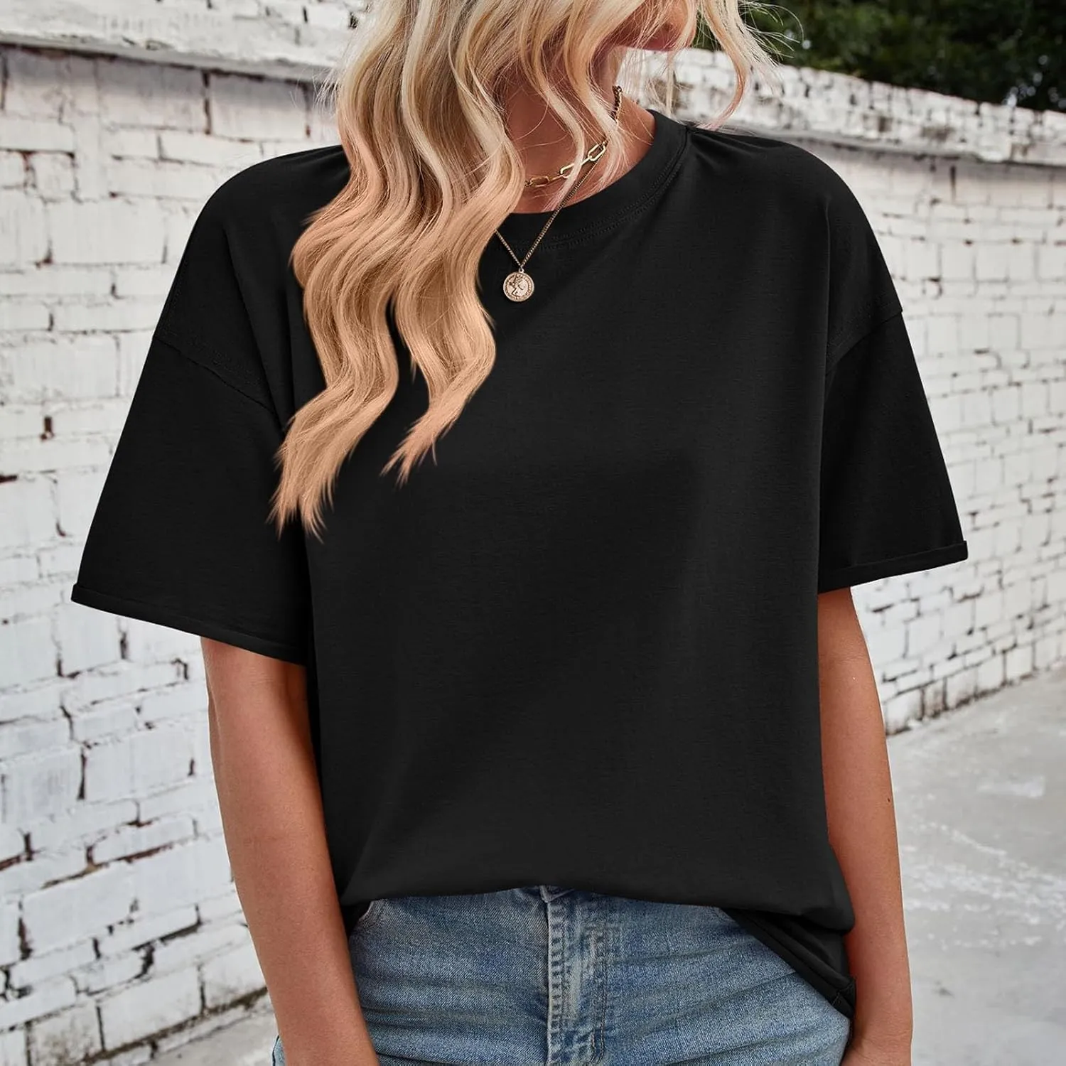 Short Sleeve Shirts for Women Loose Fit Cotton Casual Tops Oversized Reverse Seam Y2k Shirts Cozy Crewneck Basic Tees
