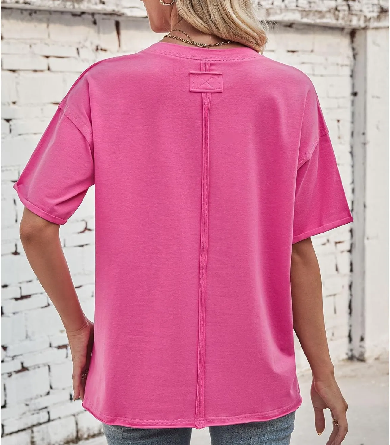 Short Sleeve Shirts for Women Loose Fit Cotton Casual Tops Oversized Reverse Seam Y2k Shirts Cozy Crewneck Basic Tees
