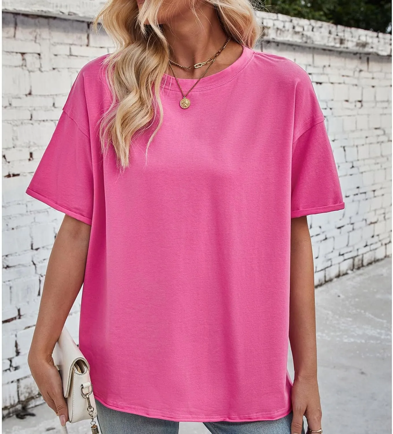 Short Sleeve Shirts for Women Loose Fit Cotton Casual Tops Oversized Reverse Seam Y2k Shirts Cozy Crewneck Basic Tees